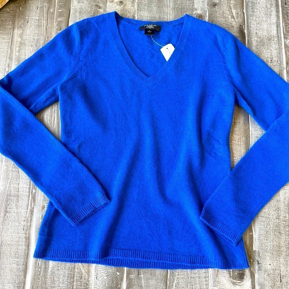 Ann Taylor Blue Cashmere V-Neck Sweater Top S